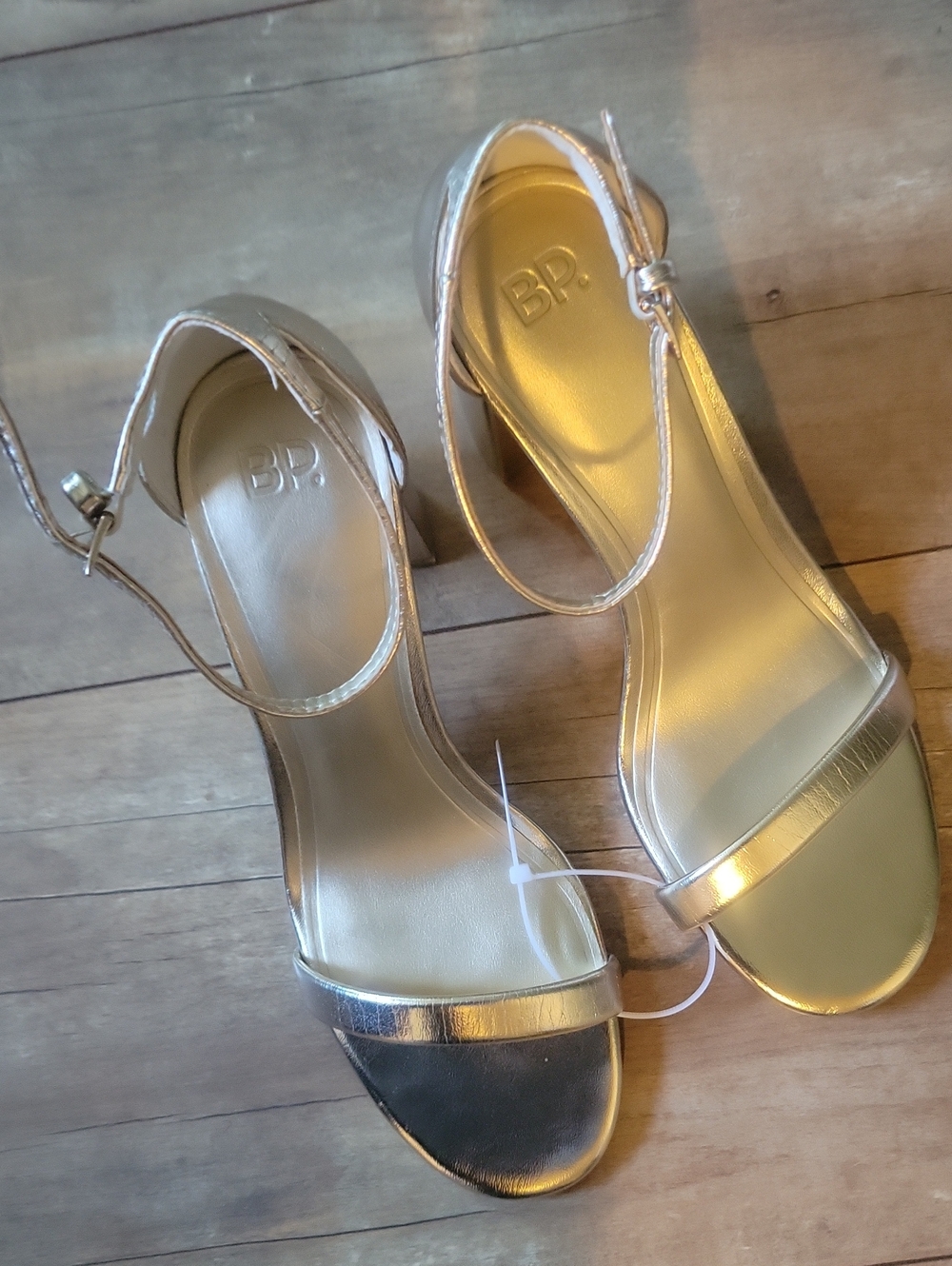 bp Metallic Gold Ankle-Strap Block Heels - Picture 6 of 9